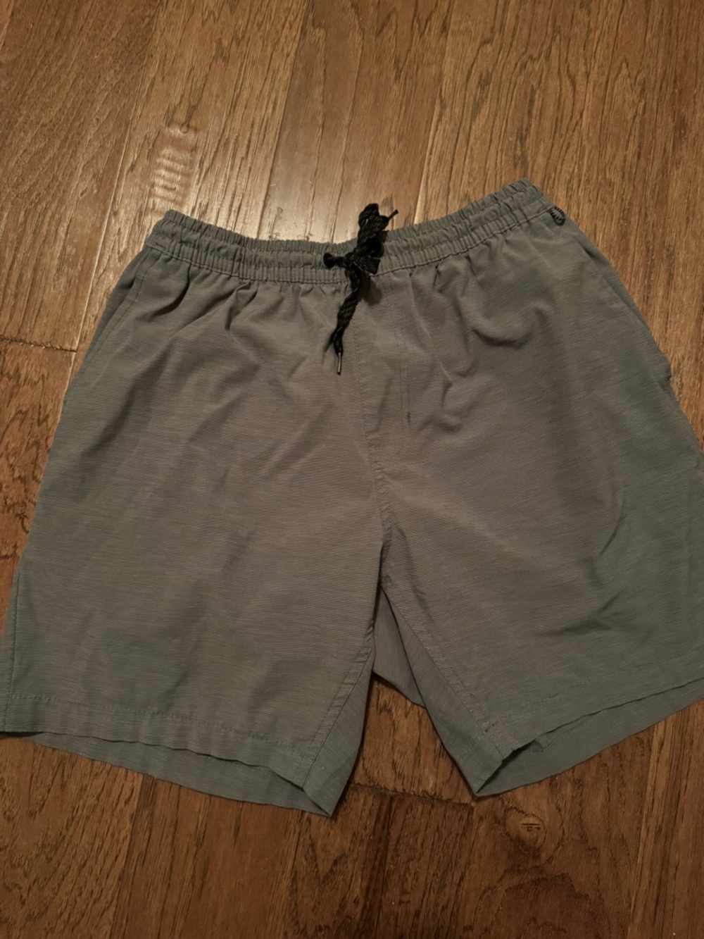burnside Gray Elastic Waist Shorts with Teal Stitching